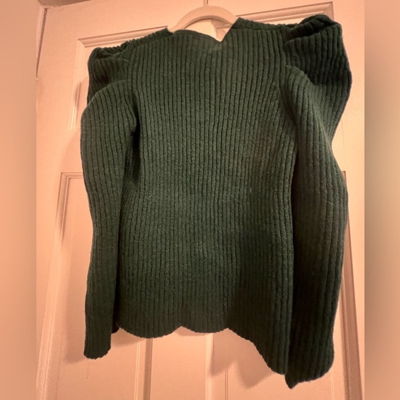 Women's Rib Knit Sweater Casual Long Puff Sleeve (Dark Green,Medium) - Picture 4 of 7